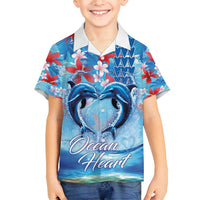 Hawaiian Dolphin Love Couple - Ocean Heart Family Matching Tank Maxi Dress and Hawaiian Shirt LT03 Son's Shirt Blue - Polynesian Pride