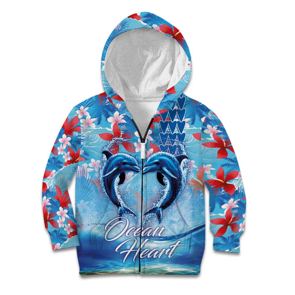 Hawaiian Dolphin Love Couple - Ocean Heart Kid Hoodie
