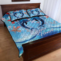 Hawaiian Dolphin Love Couple - Ocean Heart Quilt Bed Set