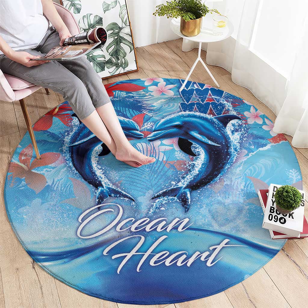 Hawaiian Dolphin Love Couple - Ocean Heart Round Carpet LT03 - Polynesian Pride