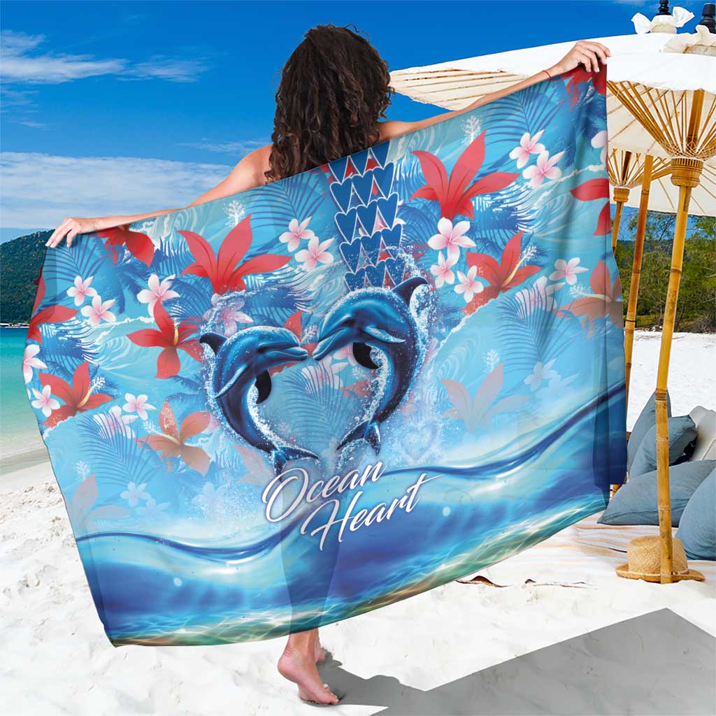 Hawaiian Dolphin Love Couple - Ocean Heart Sarong LT03 One Size 44 x 66 inches Blue - Polynesian Pride