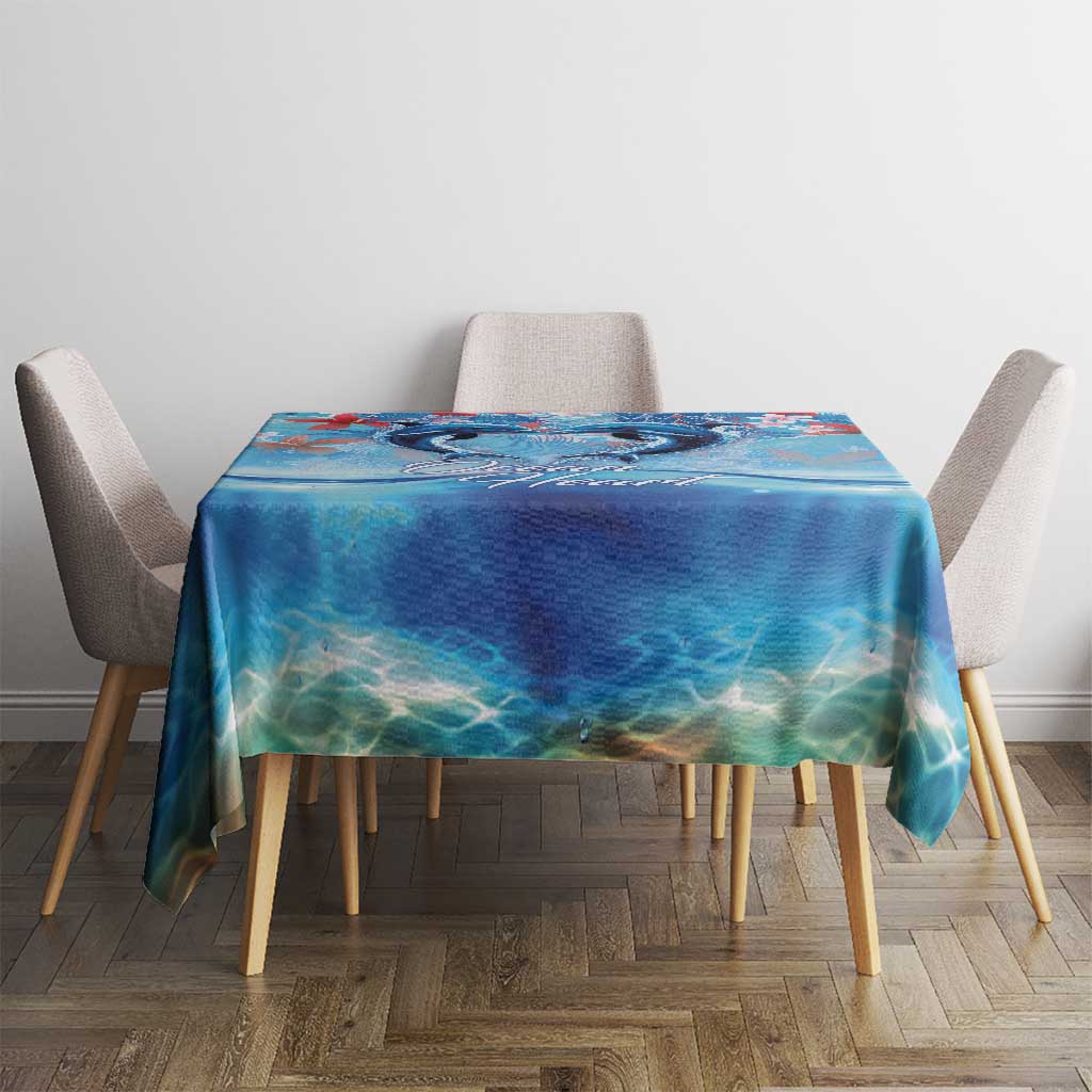 Hawaiian Dolphin Love Couple - Ocean Heart Tablecloth