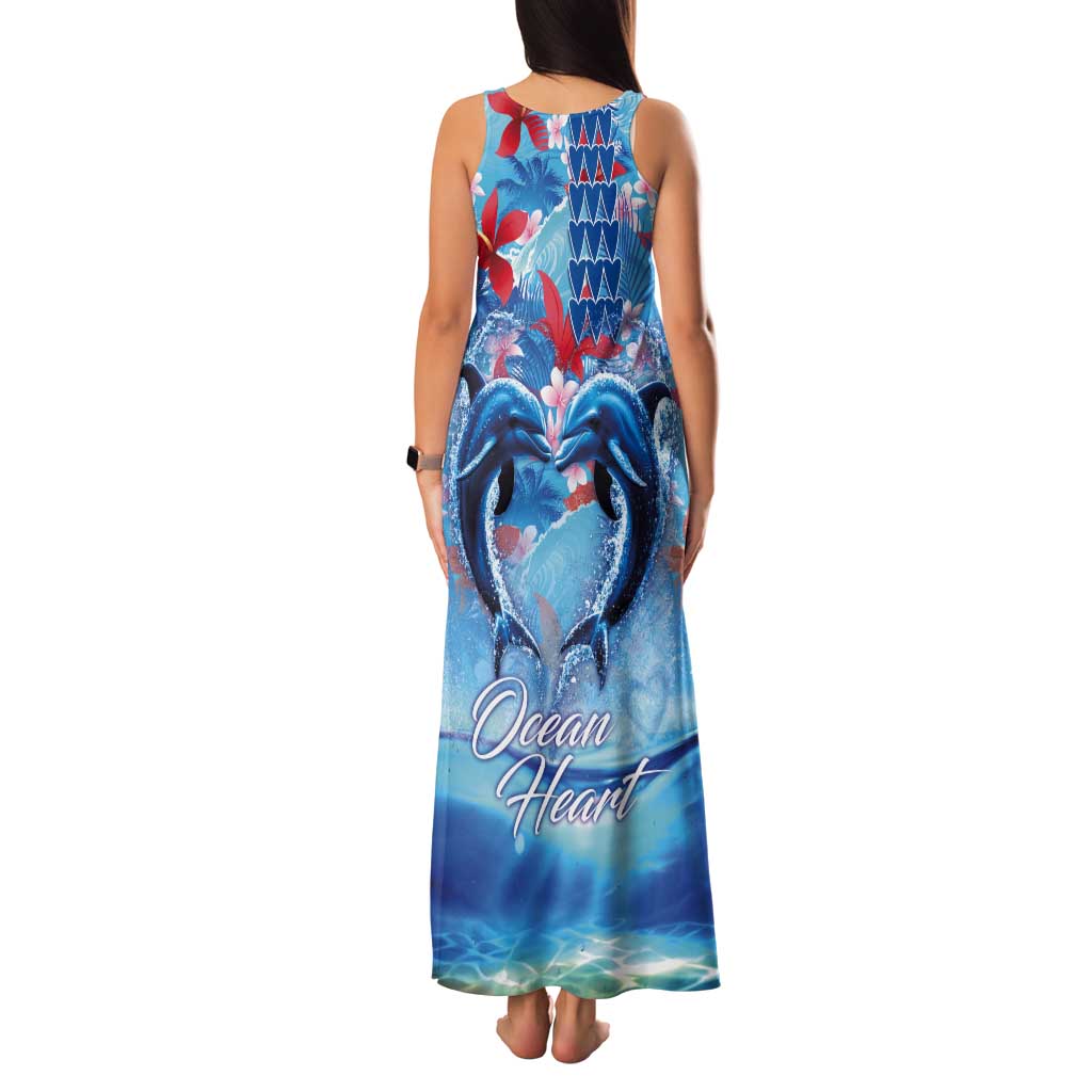 Hawaiian Dolphin Love Couple - Ocean Heart Tank Maxi Dress