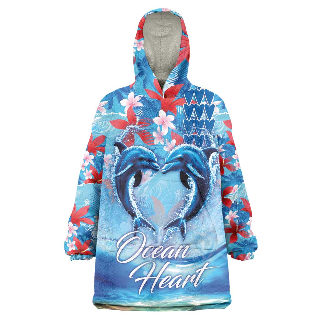 Hawaiian Dolphin Love Couple - Ocean Heart Wearable Blanket Hoodie LT03 One Size Blue - Polynesian Pride