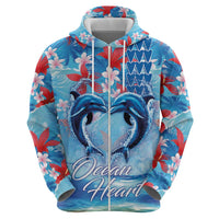 Hawaiian Dolphin Love Couple - Ocean Heart Zip Hoodie