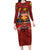 Hawaiian Turtle Love Couple Family Matching Long Sleeve Bodycon Dress and Hawaiian Shirt Ocean Serenade - Honu Honi Ihu with Hibiscus and Romantic Sunset Red Color
