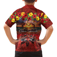Hawaiian Turtle Love Couple Family Matching Summer Maxi Dress and Hawaiian Shirt Ocean Serenade - Honu Honi Ihu with Hibiscus and Romantic Sunset Red Color LT03 - Polynesian Pride