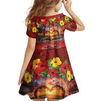 Hawaiian Turtle Love Couple Family Matching Summer Maxi Dress and Hawaiian Shirt Ocean Serenade - Honu Honi Ihu with Hibiscus and Romantic Sunset Red Color LT03 - Polynesian Pride