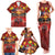 Hawaiian Turtle Love Couple Family Matching Tank Maxi Dress and Hawaiian Shirt Ocean Serenade - Honu Honi Ihu with Hibiscus and Romantic Sunset Red Color