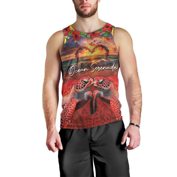 (Custom Personalised) Hawaii Men Tank Top Shark and Turtle Mix Kakau Turquoise LT9 main image 1