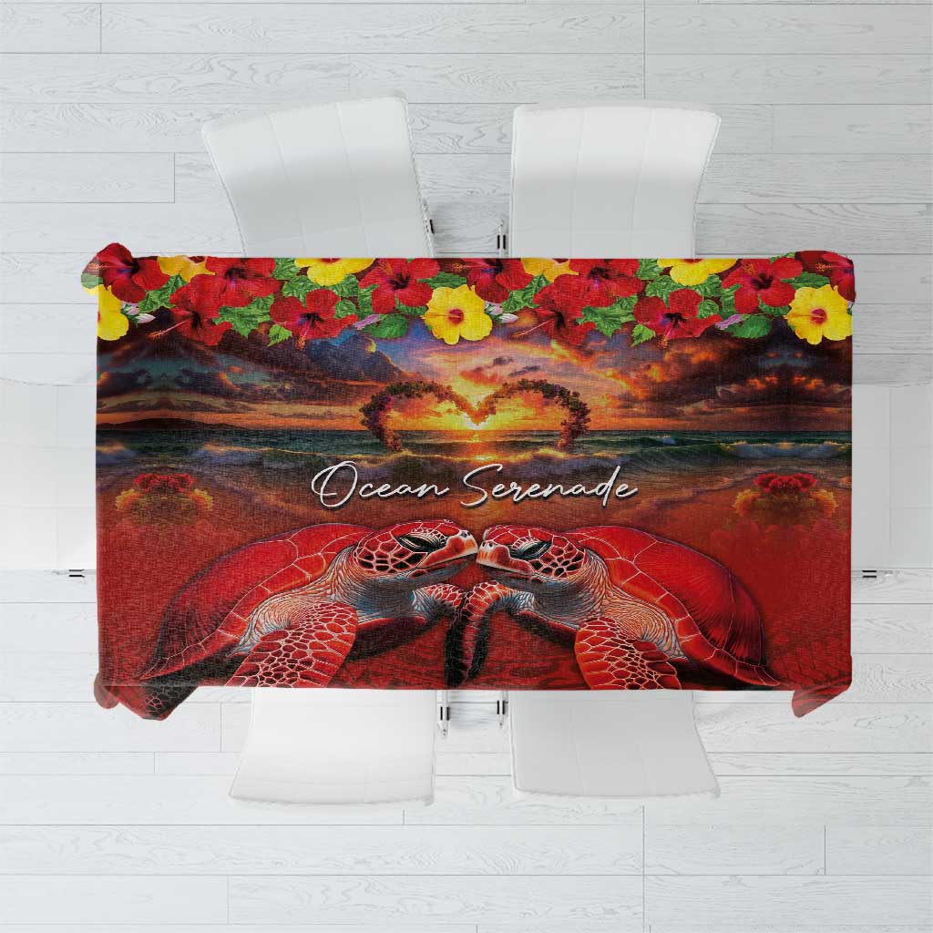 Hawaiian Turtle Love Couple Tablecloth Ocean Serenade - Honu Honi Ihu with Hibiscus and Romantic Sunset Red Color LT03 Red - Polynesian Pride