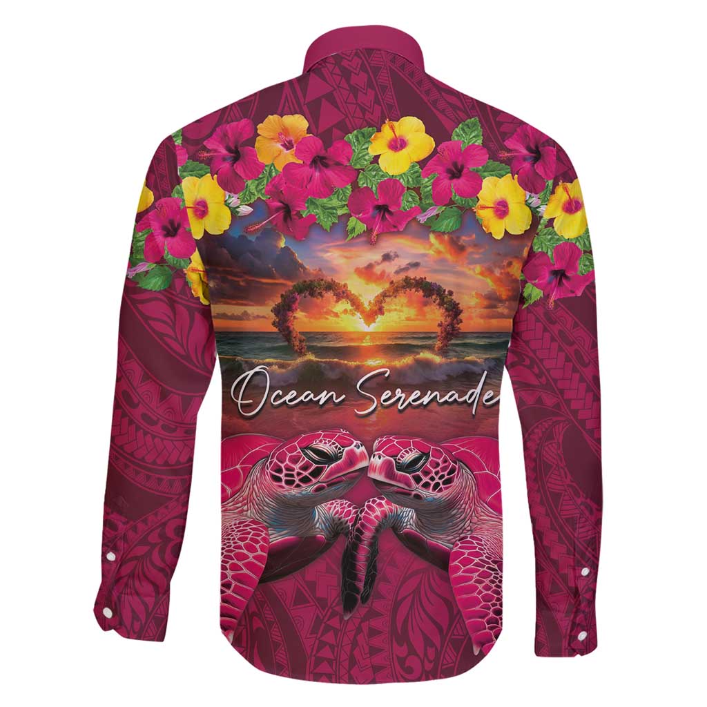 Hawaiian Turtle Love Couple Family Matching Off Shoulder Short Dress and Hawaiian Shirt Ocean Serenade - Honu Honi Ihu with Hibiscus and Romantic Sunset Pink Color LT03 - Polynesian Pride