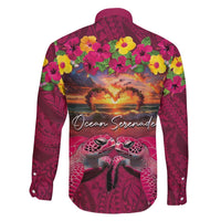 Hawaiian Turtle Love Couple Family Matching Off Shoulder Short Dress and Hawaiian Shirt Ocean Serenade - Honu Honi Ihu with Hibiscus and Romantic Sunset Pink Color LT03 - Polynesian Pride