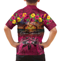 Hawaiian Turtle Love Couple Family Matching Tank Maxi Dress and Hawaiian Shirt Ocean Serenade - Honu Honi Ihu with Hibiscus and Romantic Sunset Pink Color LT03 - Polynesian Pride