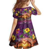 Hawaiian Turtle Love Couple Family Matching Off Shoulder Short Dress and Hawaiian Shirt Ocean Serenade - Honu Honi Ihu with Hibiscus and Romantic Sunset Purple Color LT03 - Polynesian Pride
