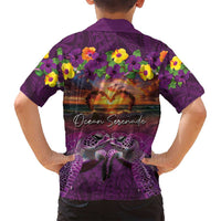 Hawaiian Turtle Love Couple Family Matching Summer Maxi Dress and Hawaiian Shirt Ocean Serenade - Honu Honi Ihu with Hibiscus and Romantic Sunset Purple Color LT03 - Polynesian Pride