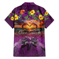 Hawaiian Turtle Love Couple Family Matching Summer Maxi Dress and Hawaiian Shirt Ocean Serenade - Honu Honi Ihu with Hibiscus and Romantic Sunset Purple Color LT03 - Polynesian Pride