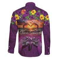 Hawaiian Turtle Love Couple Family Matching Summer Maxi Dress and Hawaiian Shirt Ocean Serenade - Honu Honi Ihu with Hibiscus and Romantic Sunset Purple Color LT03 - Polynesian Pride
