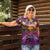 Hawaiian Turtle Love Couple Women Polo Shirt Ocean Serenade - Honu Honi Ihu with Hibiscus and Romantic Sunset Purple Color