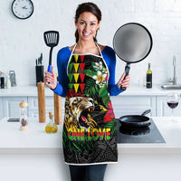 Hawaiian One Love Apron Reggae Lion Tropical Plants and Kakau with Tribal Pattern