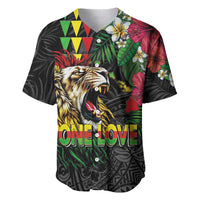 Hawaiian One Love Baseball Jersey Reggae Lion Tropical Plants and Kakau with Tribal Pattern