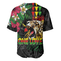 Hawaiian One Love Baseball Jersey Reggae Lion Tropical Plants and Kakau with Tribal Pattern