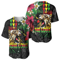 Hawaiian One Love Baseball Jersey Reggae Lion Tropical Plants and Kakau with Tribal Pattern