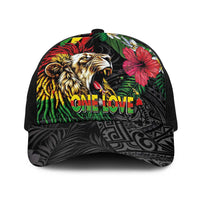 Hawaiian One Love Baseball Net Cap Reggae Lion Tropical Plants and Kakau with Tribal Pattern