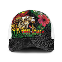 Hawaiian One Love Baseball Net Cap Reggae Lion Tropical Plants and Kakau with Tribal Pattern