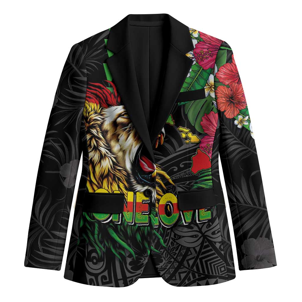 Hawaiian One Love Blazer Reggae Lion Tropical Plants and Kakau with Tribal Pattern