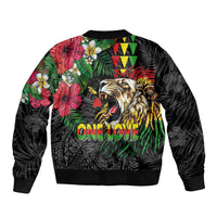 Hawaiian One Love Bomber Jacket Reggae Lion Tropical Plants and Kakau with Tribal Pattern LT03 - Polynesian Pride