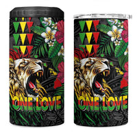 Hawaiian One Love 4 in 1 Can Cooler Tumbler Reggae Lion Tropical Plants and Kakau with Tribal Pattern