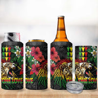 Hawaiian One Love 4 in 1 Can Cooler Tumbler Reggae Lion Tropical Plants and Kakau with Tribal Pattern