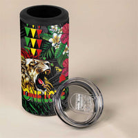 Hawaiian One Love 4 in 1 Can Cooler Tumbler Reggae Lion Tropical Plants and Kakau with Tribal Pattern