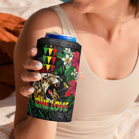 Hawaiian One Love 4 in 1 Can Cooler Tumbler Reggae Lion Tropical Plants and Kakau with Tribal Pattern