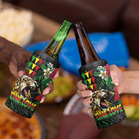 Hawaiian One Love 4 in 1 Can Cooler Tumbler Reggae Lion Tropical Plants and Kakau with Tribal Pattern