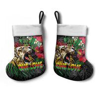 Hawaiian One Love Christmas Stocking Reggae Lion Tropical Plants and Kakau with Tribal Pattern