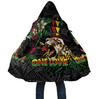 Hawaiian One Love Cloak Reggae Lion Tropical Plants and Kakau with Tribal Pattern