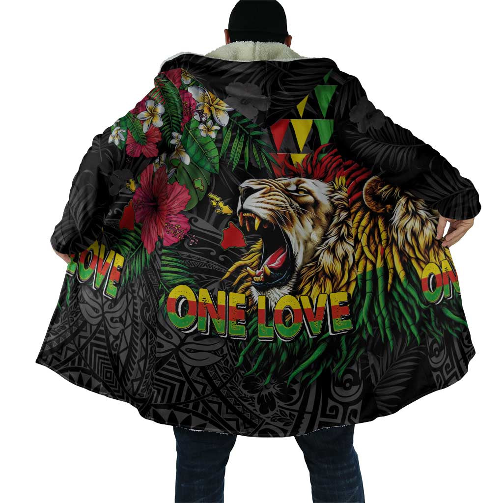 Hawaiian One Love Cloak Reggae Lion Tropical Plants and Kakau with Tribal Pattern