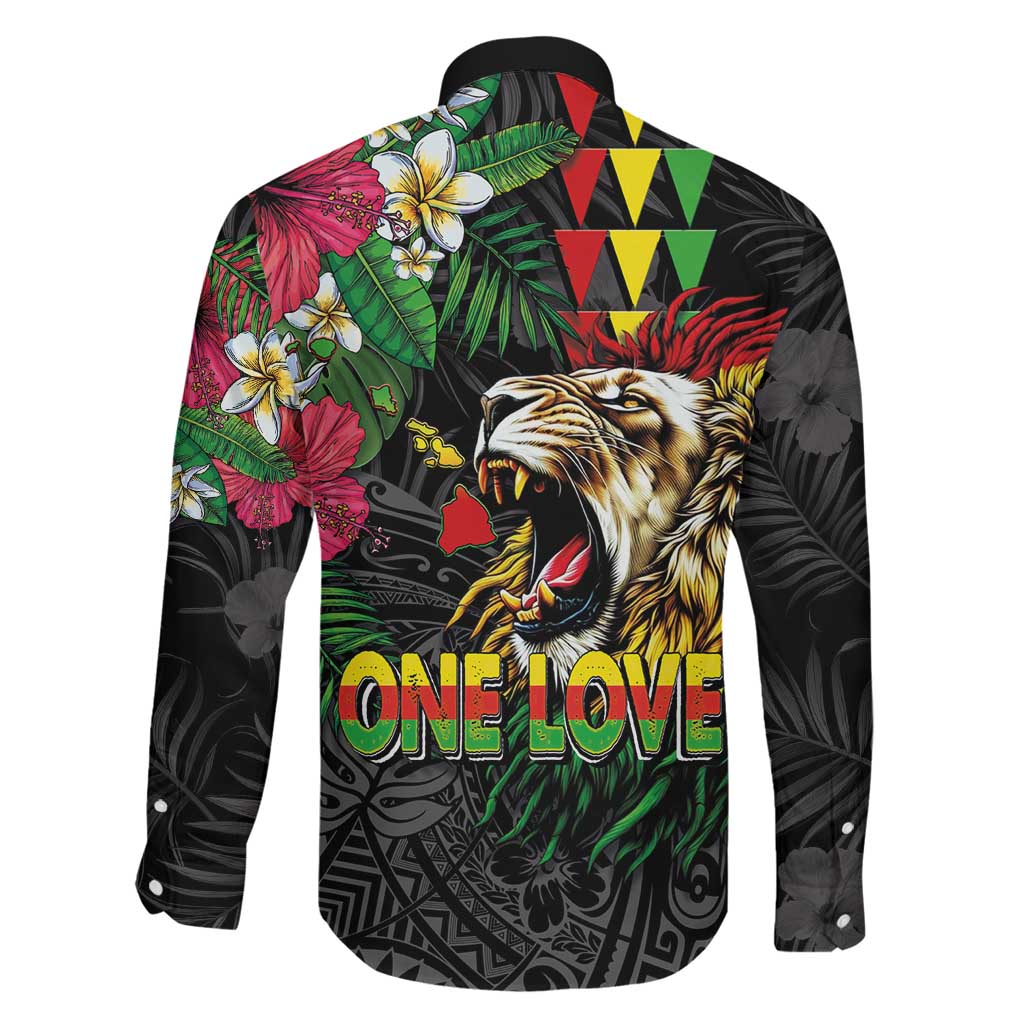 Hawaiian One Love Family Matching Short Sleeve Bodycon Dress and Hawaiian Shirt Reggae Lion Tropical Plants and Kakau with Tribal Pattern