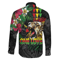 Hawaiian One Love Family Matching Short Sleeve Bodycon Dress and Hawaiian Shirt Reggae Lion Tropical Plants and Kakau with Tribal Pattern
