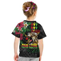 Hawaiian One Love Kid T Shirt Reggae Lion Tropical Plants and Kakau with Tribal Pattern LT03 - Polynesian Pride