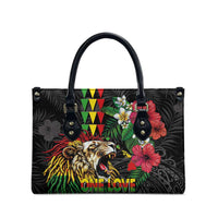 Hawaiian One Love Leather Bag Reggae Lion Tropical Plants and Kakau with Tribal Pattern LT03 - Polynesian Pride