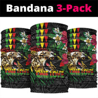 Hawaiian One Love Neck Gaiter Reggae Lion Tropical Plants and Kakau with Tribal Pattern
