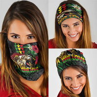 Hawaiian One Love Neck Gaiter Reggae Lion Tropical Plants and Kakau with Tribal Pattern