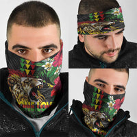 Hawaiian One Love Neck Gaiter Reggae Lion Tropical Plants and Kakau with Tribal Pattern