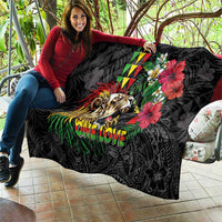 Hawaiian One Love Quilt Reggae Lion Tropical Plants and Kakau with Tribal Pattern LT03 - Polynesian Pride