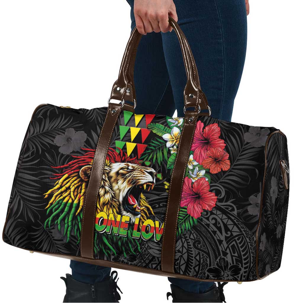 Hawaiian One Love Travel Bag Reggae Lion Tropical Plants and Kakau with Tribal Pattern LT03 - Polynesian Pride