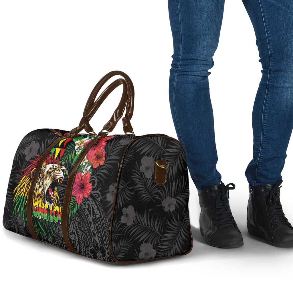 Hawaiian One Love Travel Bag Reggae Lion Tropical Plants and Kakau with Tribal Pattern LT03 - Polynesian Pride
