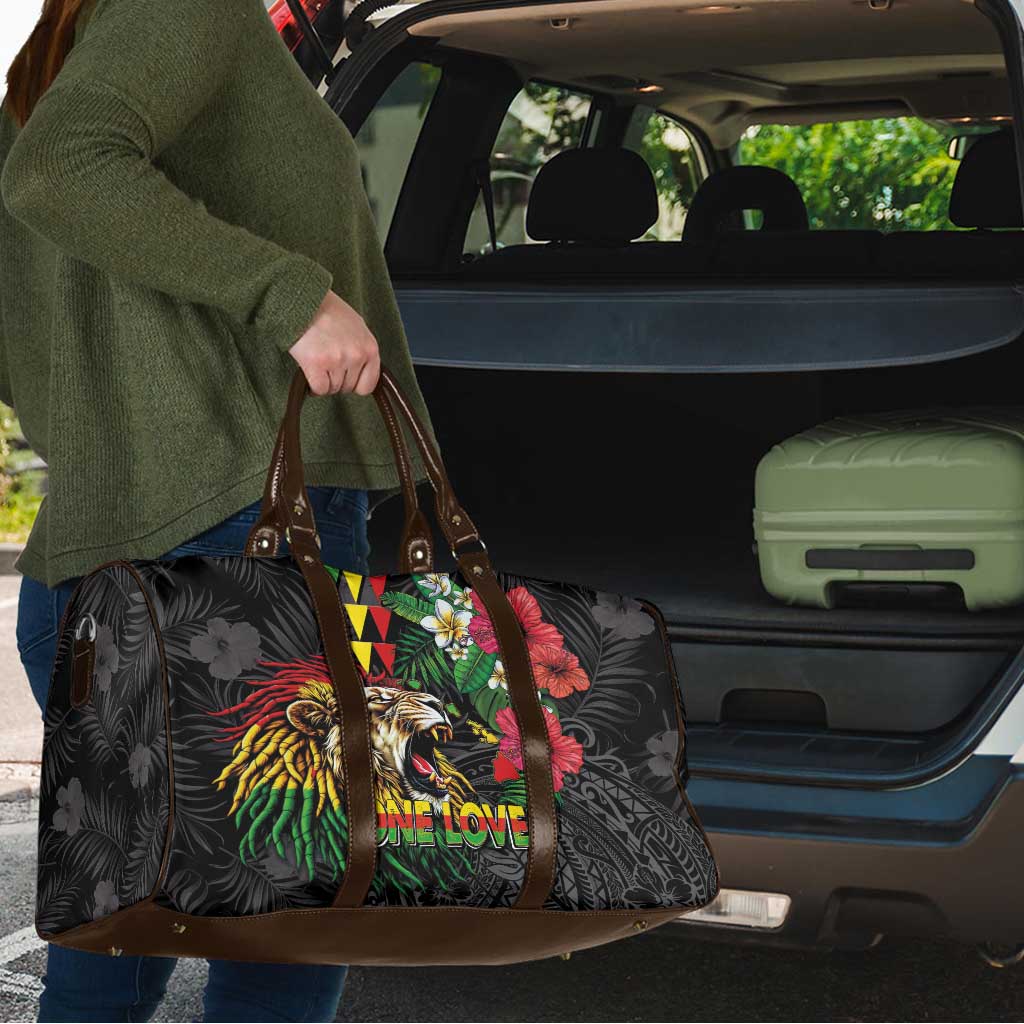 Hawaiian One Love Travel Bag Reggae Lion Tropical Plants and Kakau with Tribal Pattern LT03 - Polynesian Pride